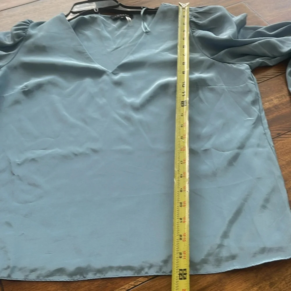 1.STATE Women's Balloon-Sleeve V Neck satin Blouse top slate blue size M - Picture 11 of 13